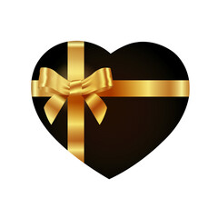 Vector of a black gift box with a gold ribbon on a white background.