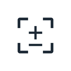 Zoom . Tool. Increase decrease. Remove, zoom in. Vector linear icon illustration isolated on white background.