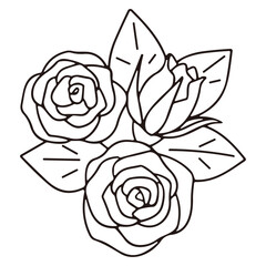 手書きのバラのイラスト、線画アイコン