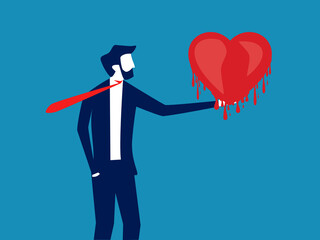 Mental disease. Businessman holding a melted heart. vector illustration