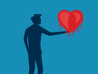 Heart disease. man holds a melting heart. vector illustration