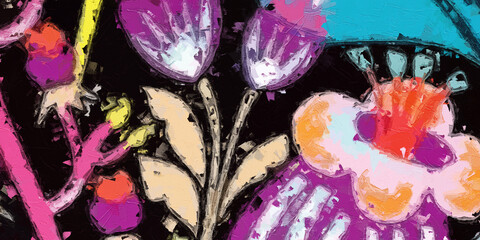 Oil Painting and Various Flowers - Beautiful Wedding Illustrations of Chrysanthemums