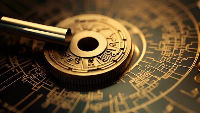 Closeup of a quantum encryption key, highlighting the randomness and uniqueness of the keys code, making it impossible to decipher without detection.