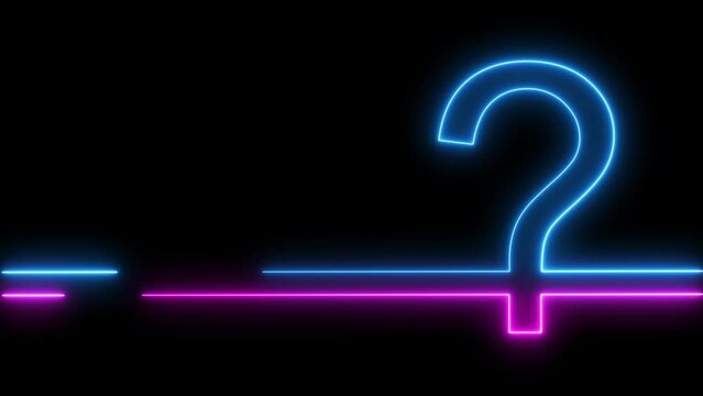Question mark animation start with a line on black background. who, why, where, how, what Full Hd. 4K