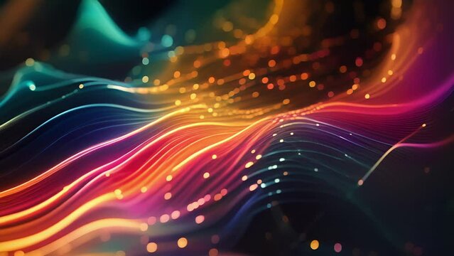 A chaotic pattern of colorful lines and curves, resembling a digital jungle of data streams and signals found in a circuit board.