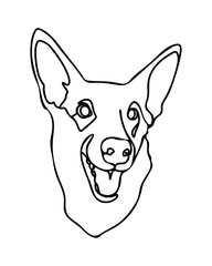 Single Continuous one line drawing of a happy dog. One line sketch graphic. Black and white vector illustration in minimal style