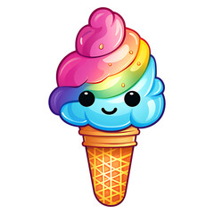 cute kawaii ice cream clipart with rainbow color transparent background for sticker design illustration