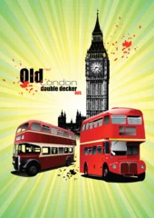 Foto op Canvas Poster  with two old London red double Decker buses. Vector illustration © Leo