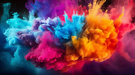 colored powder explosion. abstract closeup dust on black background