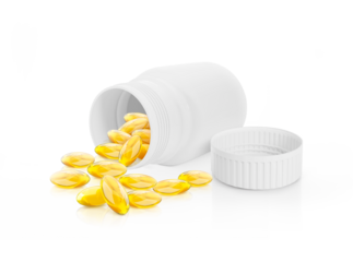 Fish oil capsule white background, health care and medical concept, transparent background