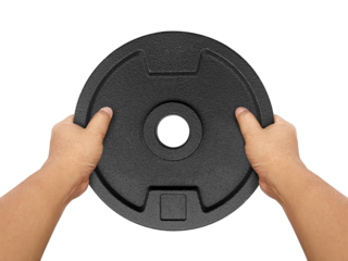 Hands holding Heavy weight plate, transparent background