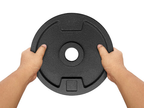 Hands holding Heavy weight plate, transparent background