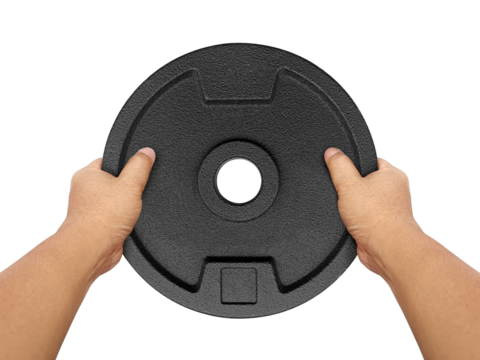 Hands holding Heavy weight plate, transparent background