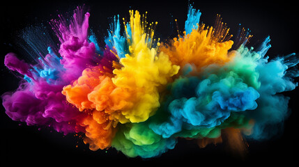 Fototapeta premium explosion of colored powder isolated on black background