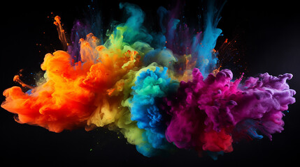 black background with explosion of colored powder isolated