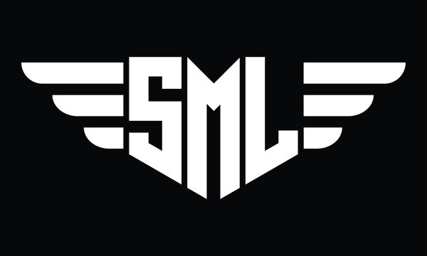 SML three letter logo, creative wings shape logo design vector template. letter mark, wordmark, monogram symbol on black & white.	