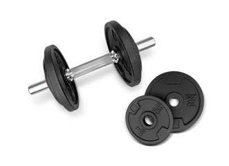 Top view of heavy weight plate with split steel bar, transparent background