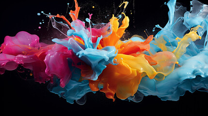 splash of colorful paint on black background