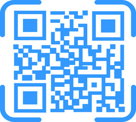 Scan QR code icon. Digital scanning QR code. QR code scan in blue flat style for smartphone. QR code for payment. Vector QR code sample for smartphone scanning isolated on transparent background.