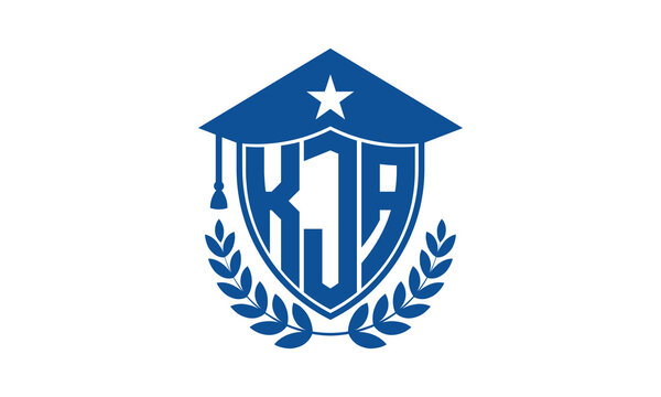KJA three letter iconic academic logo design vector template. monogram, abstract, school, college, university, graduation cap symbol logo, shield, model, institute, educational, coaching canter, tech	