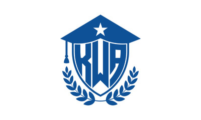 KWA three letter iconic academic logo design vector template. monogram, abstract, school, college, university, graduation cap symbol logo, shield, model, institute, educational, coaching canter, tech	 - obrazy, fototapety, plakaty
