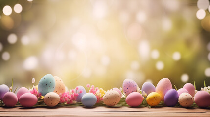 Emmpty wooden table background - easter spring theme