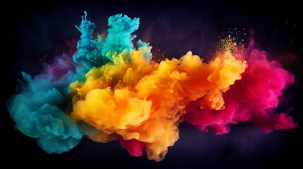abstract design of bright colorful powder cloud on black background - obrazy, fototapety, plakaty