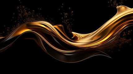 abstract golden liquid splash on black background