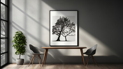 Small dining room table - artwork p window - tree 