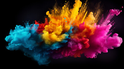 colorful rainbow holi paint color powder explosion on black background