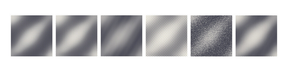 Different Variations Halftone Texture Set Vector Geometric Wavy Pattern Isolated On White Background. Various Halftone Gradient Collection Semi Circle Wavy Line Star Checkers Scribble Pop Art Dot