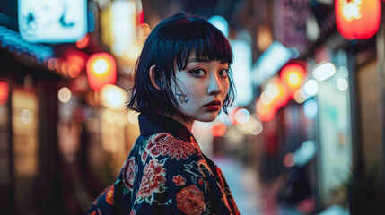 Japanese young woman dressed in 90's clothing