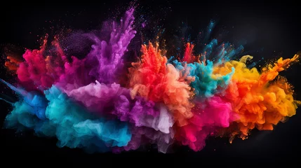 Foto op Canvas launched colorful powder on black background © Aura