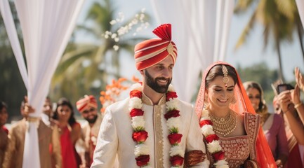 Indian groom with bride ceremony on Hindu wedding.
