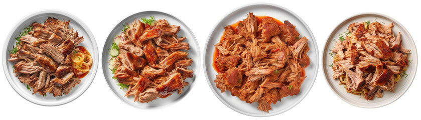 top view of plates with pulled pork