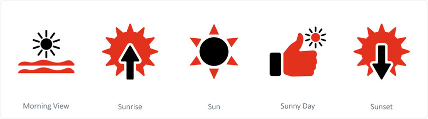 Obraz premium A set of 5 mix icons as morning view, sunrise, sun