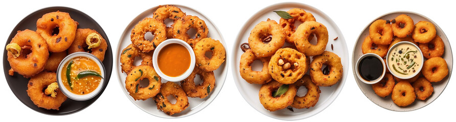top view of plates with the South Indian breakfast snack Medu vada