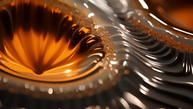 In this vivid closeup, we see the distinct layers of a ferrofluid sample. The dark, oily liquid at the bottom is a solution of ferromagnetic nanoparticles, while the lighter, more viscous