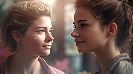 Realistic 3D illustration of a lesbian couple