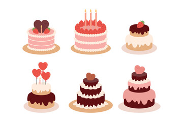 set of birthday cake flat design vector