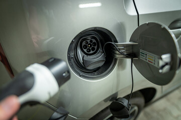 Electric Car Charging Close-Up photo.