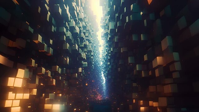 Abstract 3D Cubes in Blue Light
