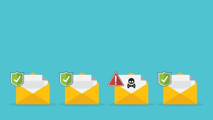 Envelope document and skull icon. Virus, malware. 
