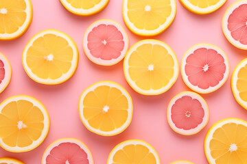 Lemon Slices on Pink Background, Fresh and Vibrant Citrus Photography,summer background