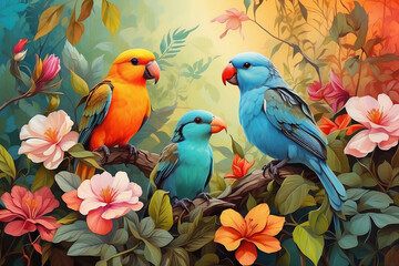 Beautiful nature of wildlife closeup face of a parrot is gold and blue on the nature background, generative AI