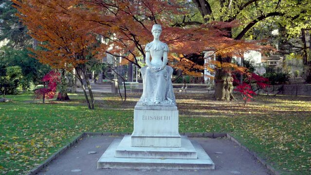 Front view of the monument of Empress Elisabeth of Austria (Sissi monument) in Meran - Merano, South Tyrol, Italy