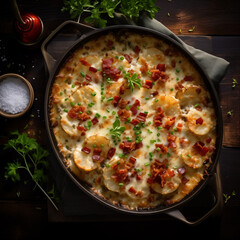 Kentucky Hot Brown Casserole, topview, table top, food photography, real photo
