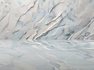 Arctic Reflections: Cool White Marble with Ice Patterns