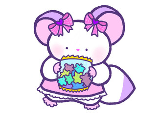 Chinchilla character holding jelly snack