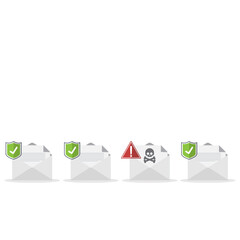 	
Email / envelope with black document and skull icon. Virus, malware, email fraud, e-mail spam, phishing scam, hacker attack concept.